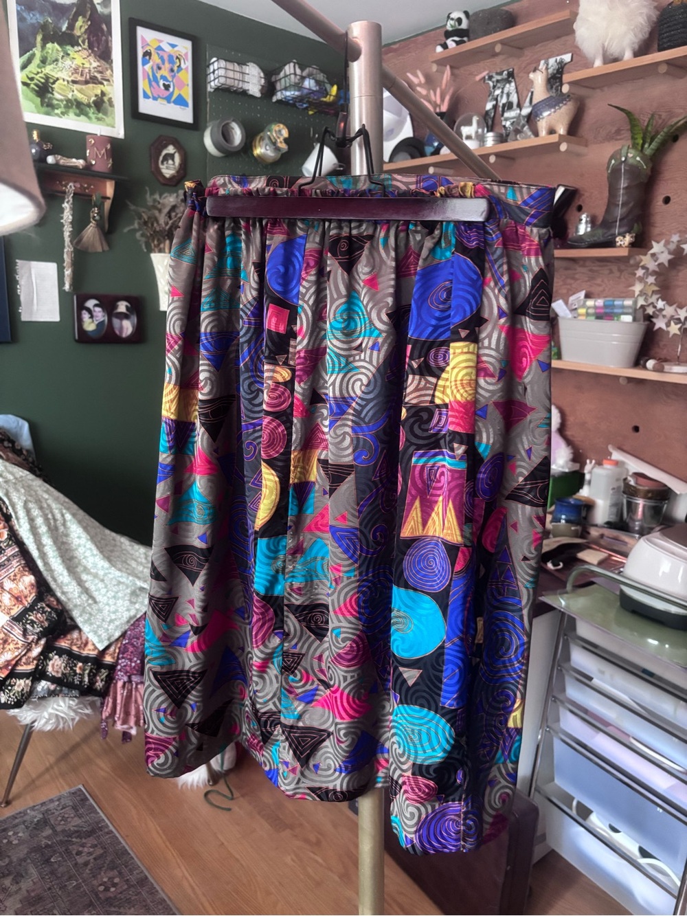 Multicolor A-Line Midi Skirt with Geometric Print